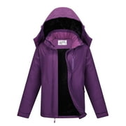 OutPro Women's Ski Jacket Windproof Winter Coat Womens Parkas Hood Jacket Snow Outerwear Purple L